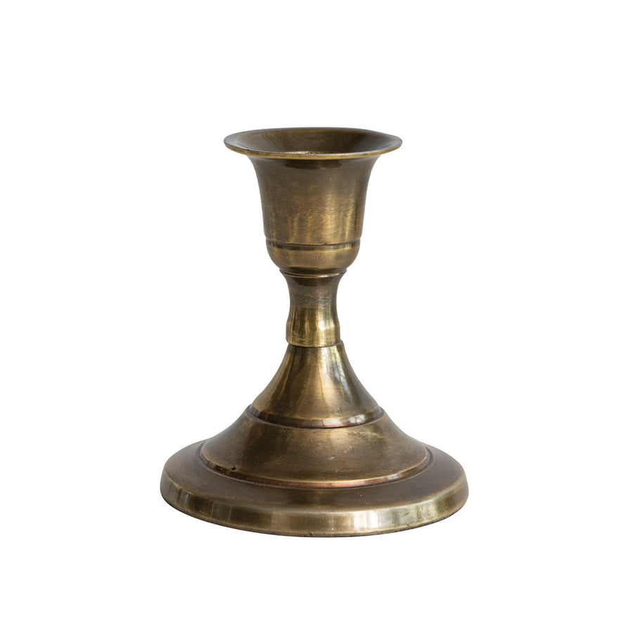 3" Round x 3-1/2"H Cast Aluminum Taper Holder, Antique Brass Finish by Creative Co-Op