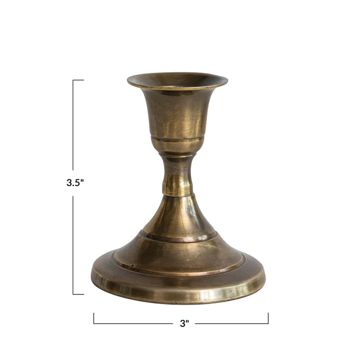 3" Round x 3-1/2"H Cast Aluminum Taper Holder, Antique Brass Finish by Creative Co-Op