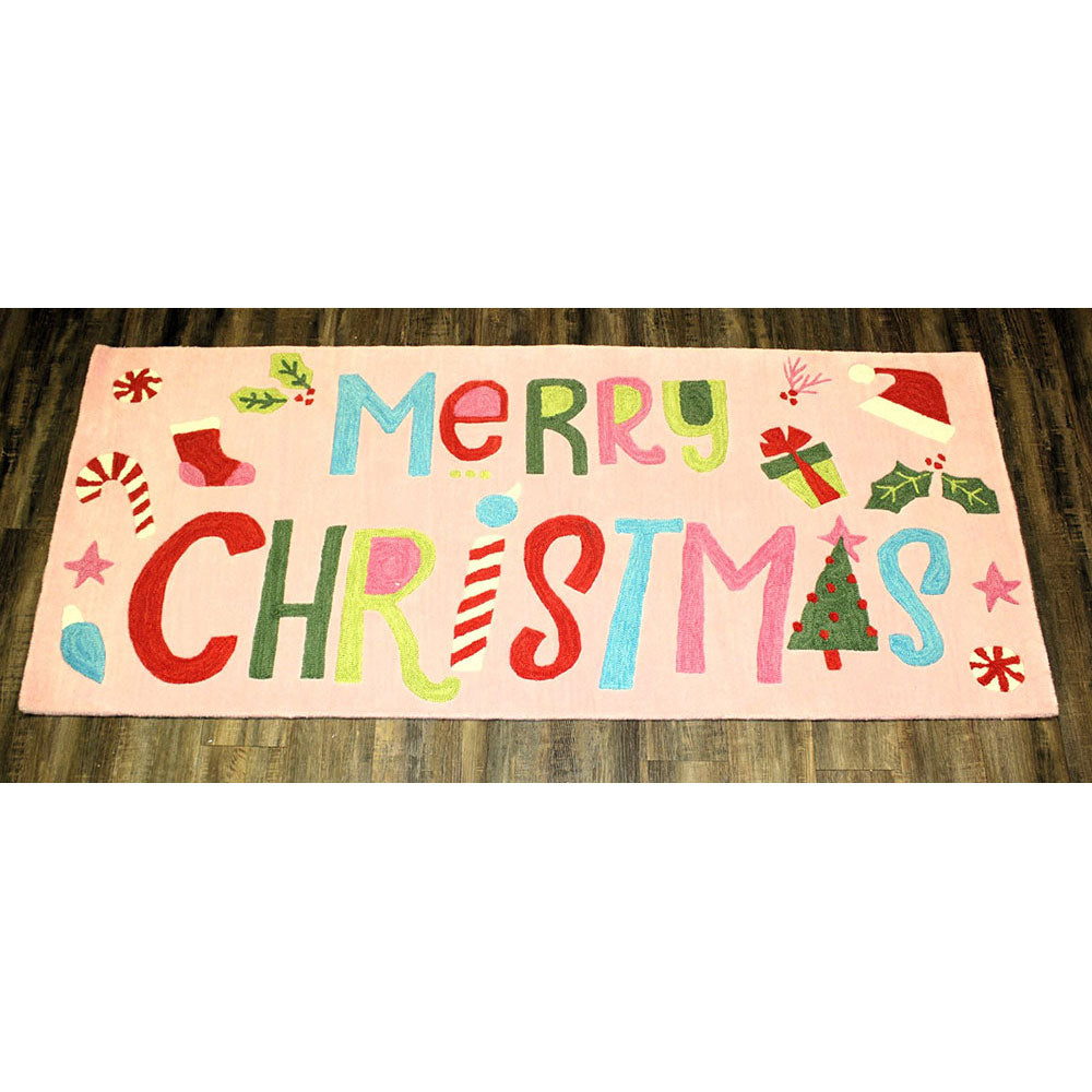 30x72" Handtufted Rug Merry Christmas Brights, 100% Wool ©Urban Daisies by Trade Cie image