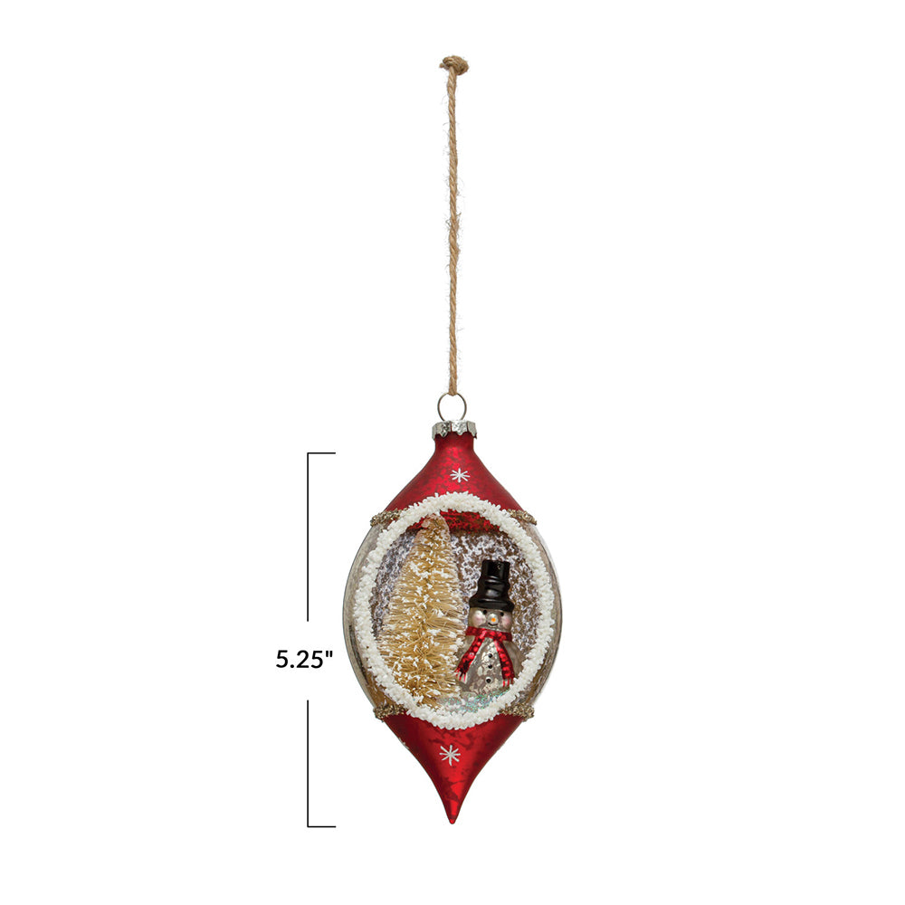 5-1/4"H Hand-Painted Glass Diorama Finial Ornament w/ Snowman & Faux Trees, Multi Color by Creative Co-Op