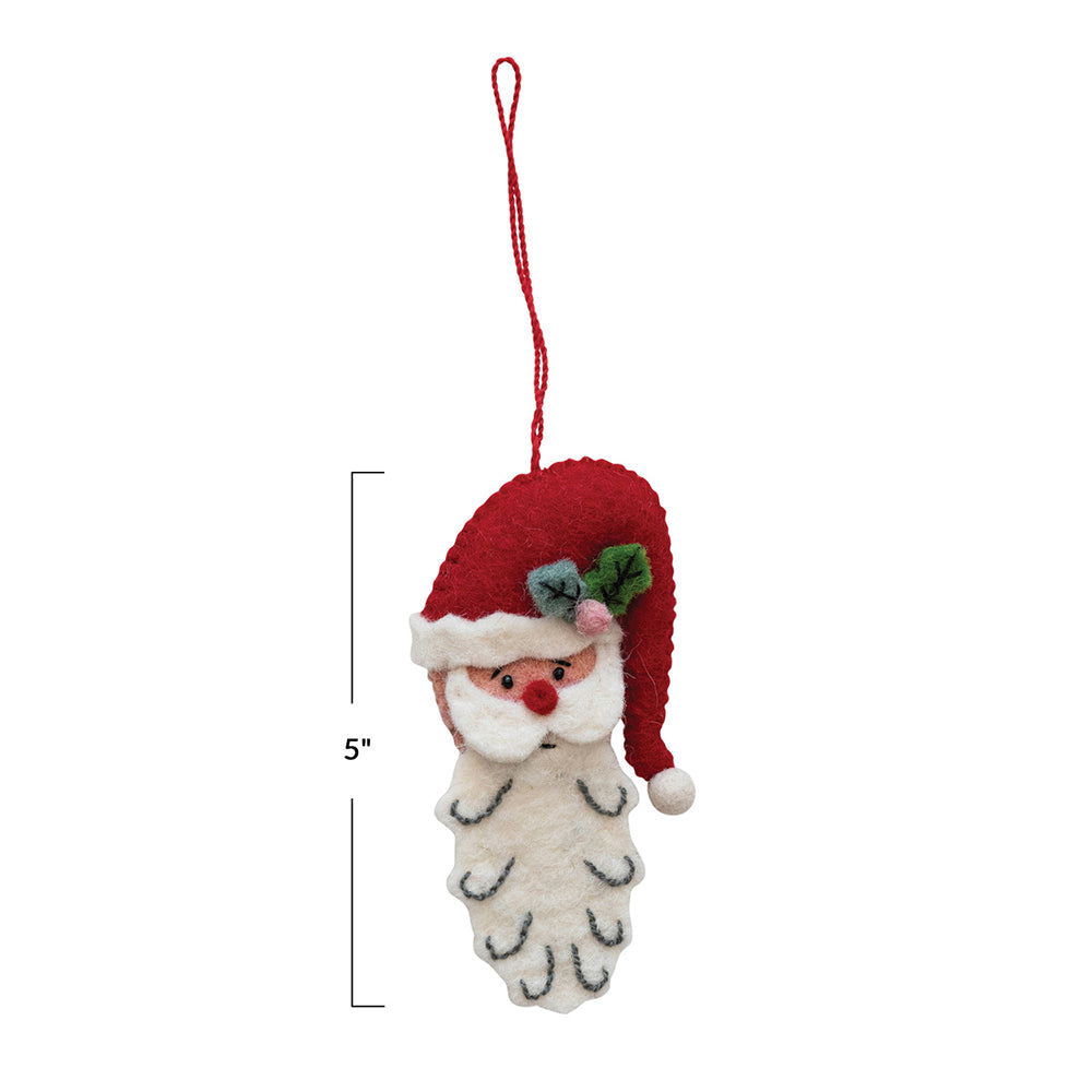5"H Handmade Wool Felt Santa Ornament w/ Embroidery, Multi Color by Creative Co-Op