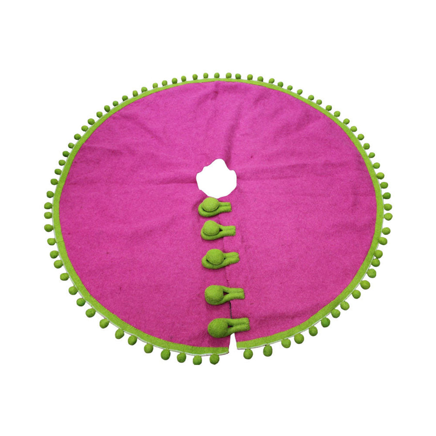 55" Handmade Wool Tree Skirt, Pink with Green Trim by Trade Cie image