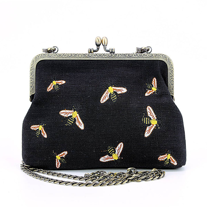 Bees Kisslock Handbag: Black