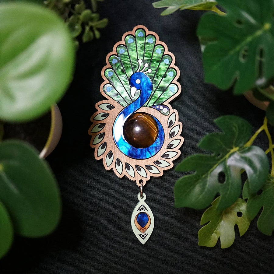 lost kiwi designs peacock brooch