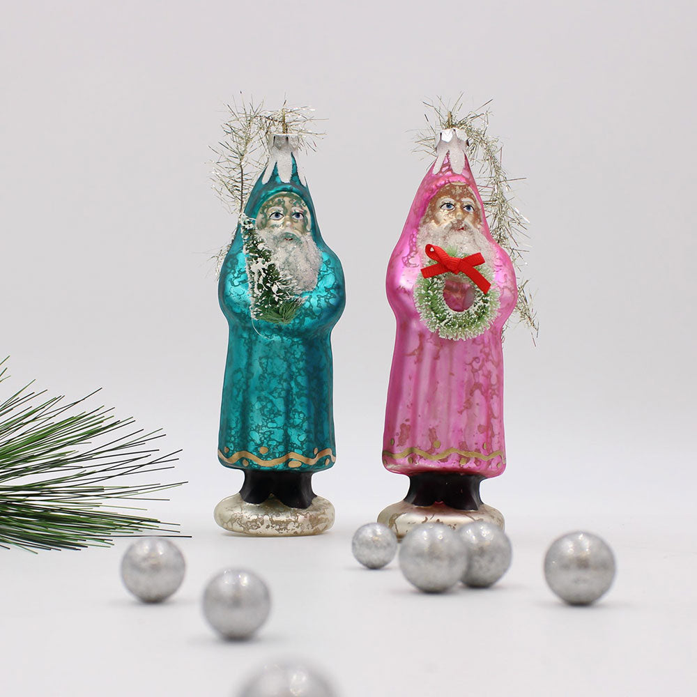 6.5" Vintage Glass Santa Ornament, Pink/Blue, 2 assorted by Trade Cie image