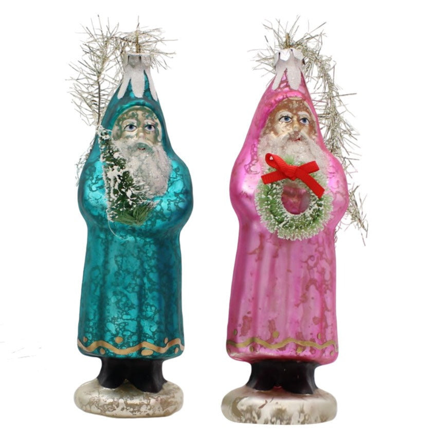 6.5" Vintage Glass Santa Ornament, Pink/Blue, 2 assorted by Trade Cie image