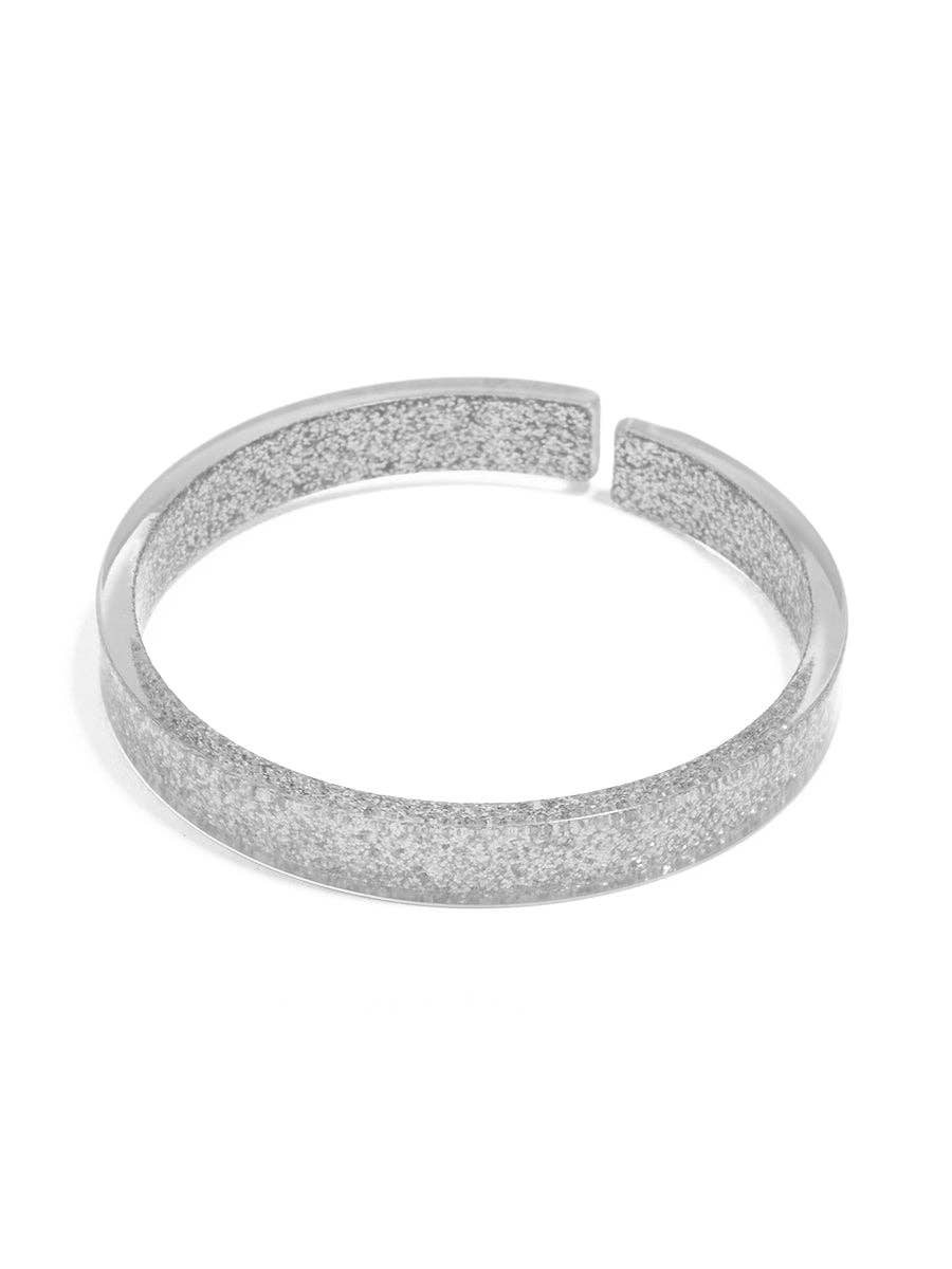 Resin Bangle Bracelet - Silver Medium Width
