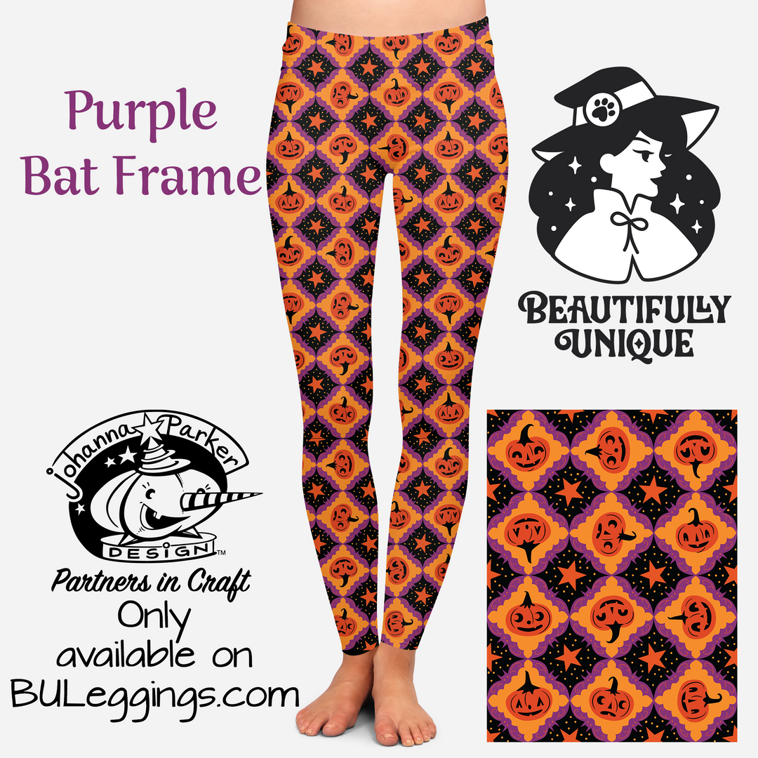 "Purple Bat Frame" Vintage Pumpkins (Johanna Parker Exclusive) Leggings