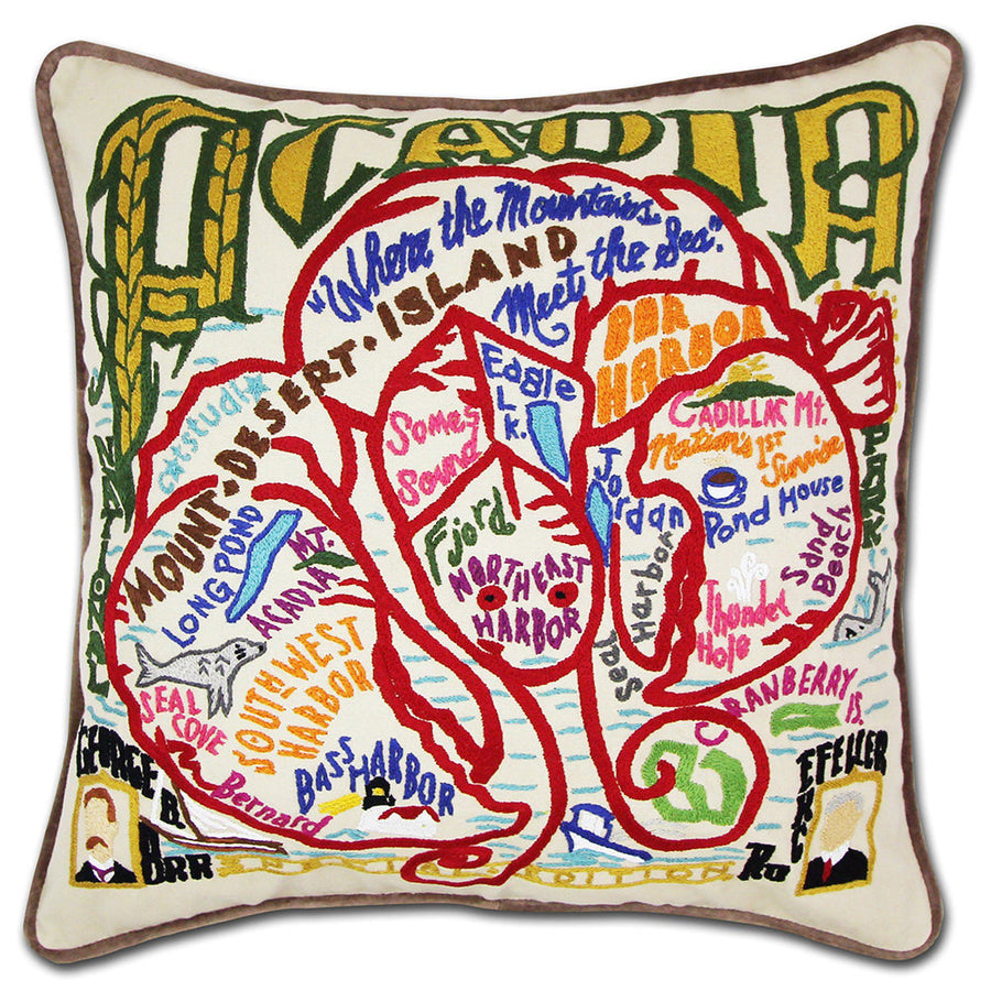 Acadia National Park Hand-Embroidered Pillow