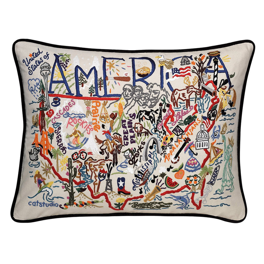 America XLarge Hand-Embroidered Pillow