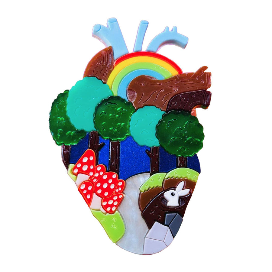 Anatomical Hearts Collection - Cottagecore Aesthetic Enchanted Forest Acrylic Brooch by Makokot Design
