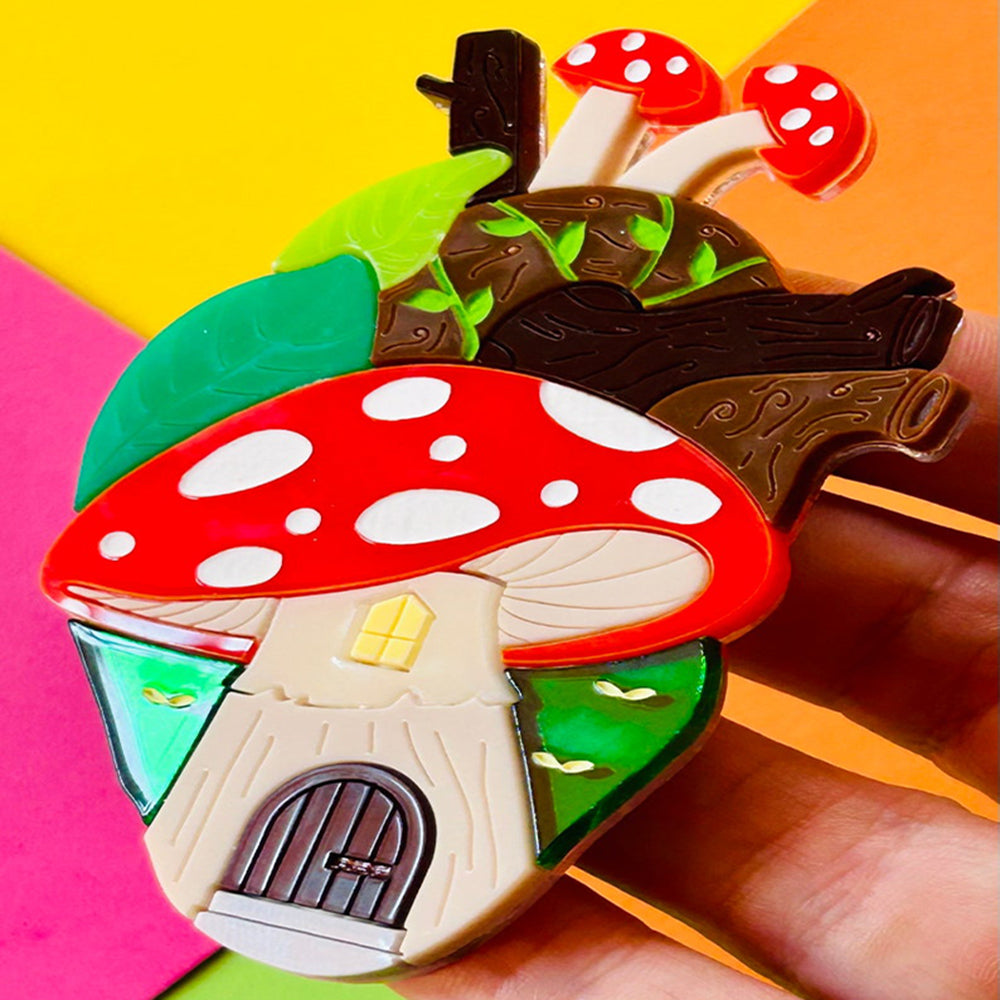 Anatomical Hearts Collection - Cottagecore Aesthetic Mushroom House Acrylic Brooch by Makokot Design