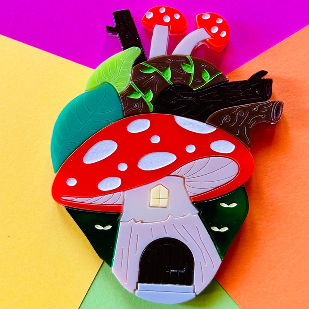 Anatomical Hearts Collection - Cottagecore Aesthetic Mushroom House Acrylic Brooch by Makokot Design