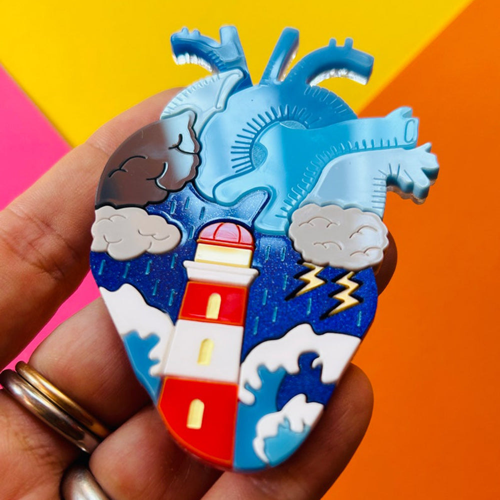 Anatomical Hearts Collection - "Stormy Heart" Nautical Aesthetic Acrylic Brooch by Makokot Design