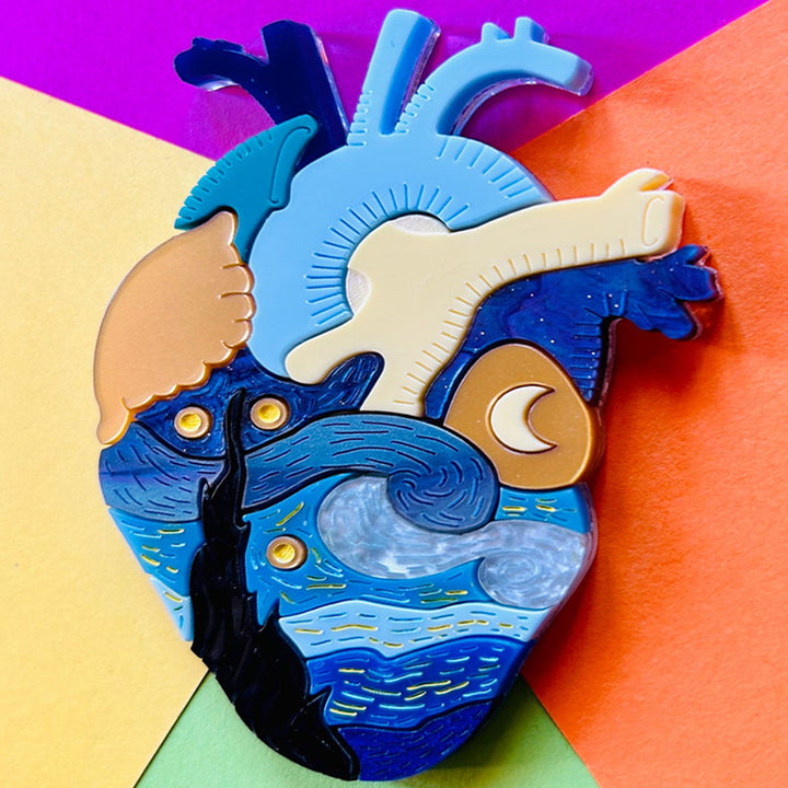 Anatomical Hearts Collection - Vincent Van High's Starry Night Acrylic Brooch by Makokot Design
