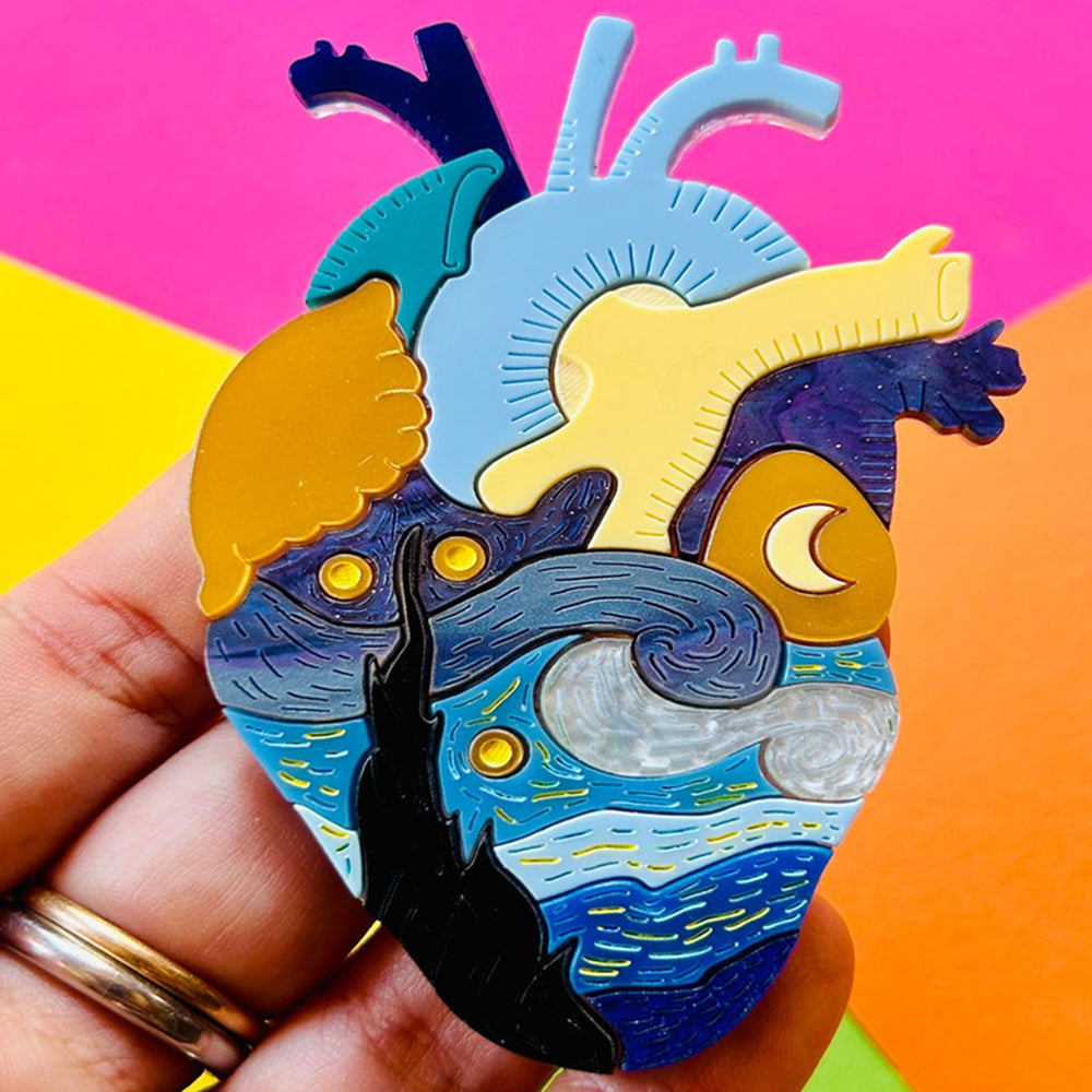 Anatomical Hearts Collection - Vincent Van High's Starry Night Acrylic Brooch by Makokot Design