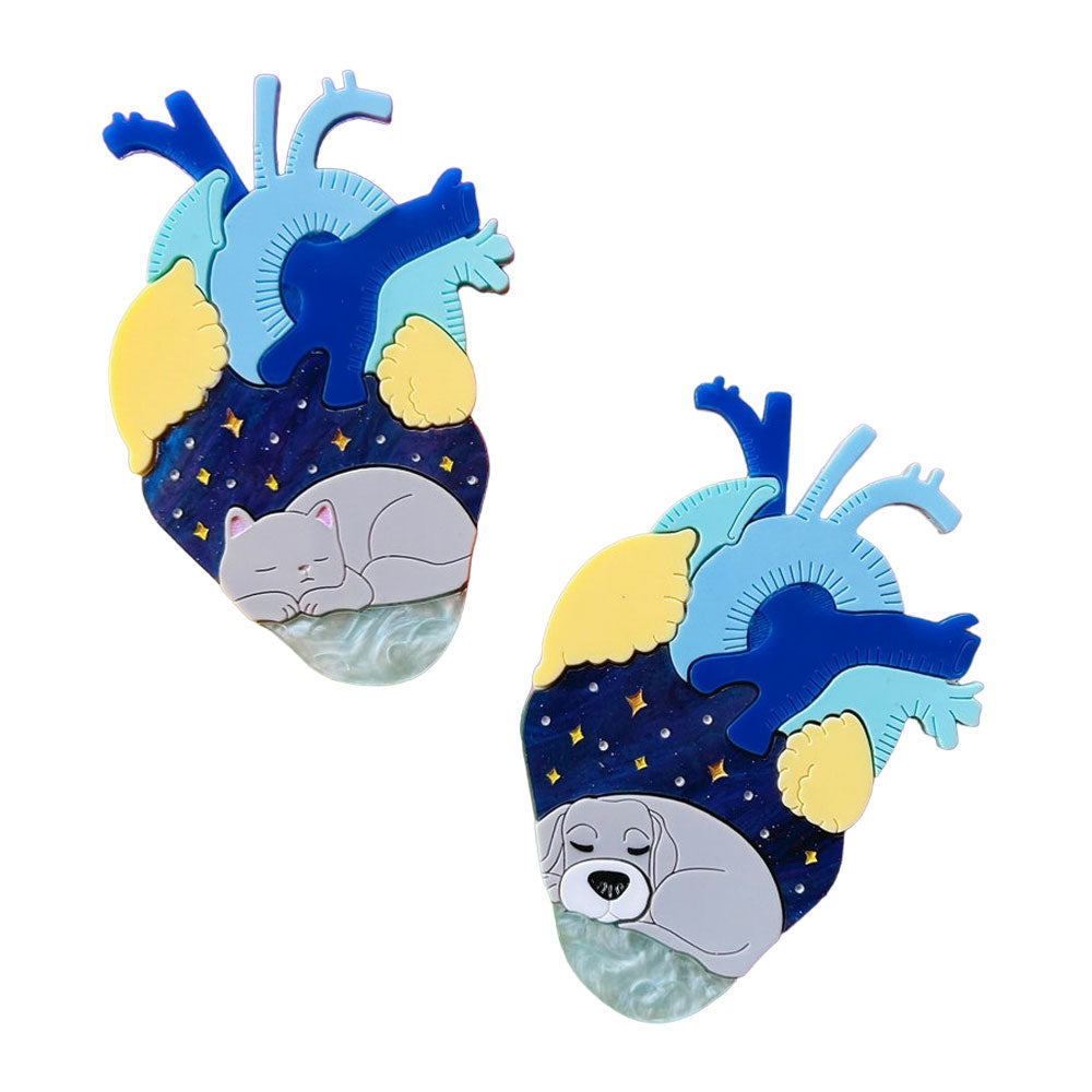 Anatomical Hearts Collection - "You Live Here" Cat & Dog Acrylic Brooch by Makokot Design