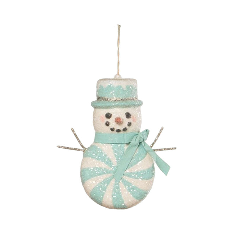 Aqua Peppermint Snowman Ornament by Bethany Lowe