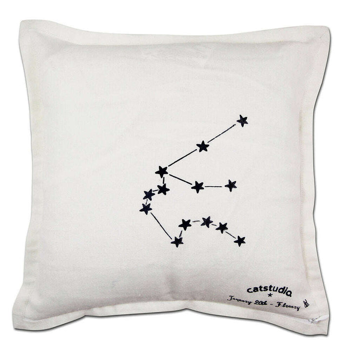 Aquarius Astrology Hand-Embroidered Pillow by Cat Studio