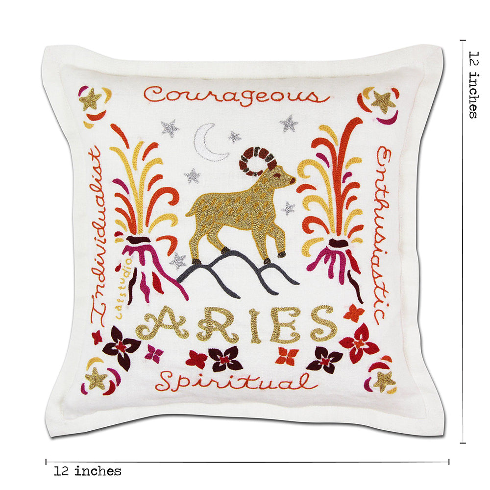 Aries Astrology Hand-Embroidered Pillow by Cat Studio