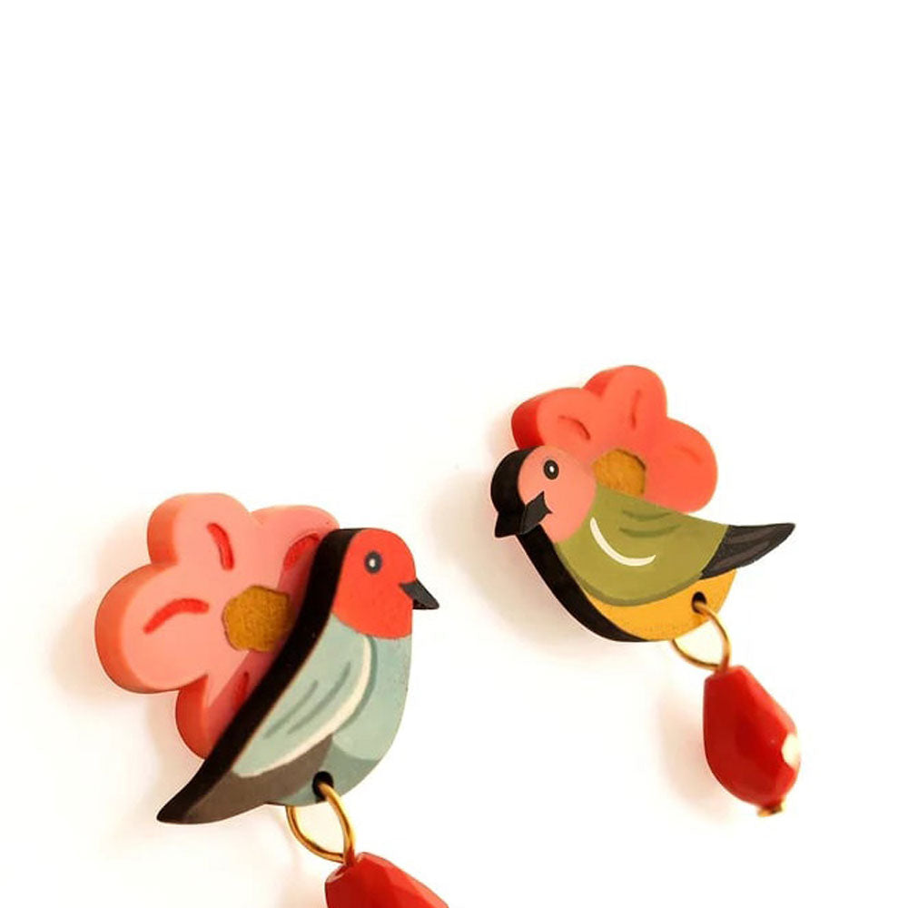 Bird and Flower Earrings by LaliBlue image 1