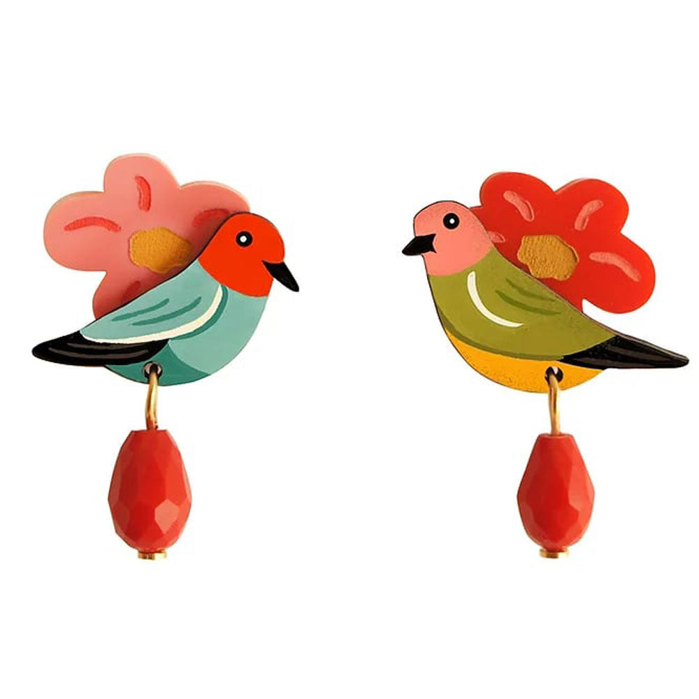Bird and Flower Earrings by LaliBlue image