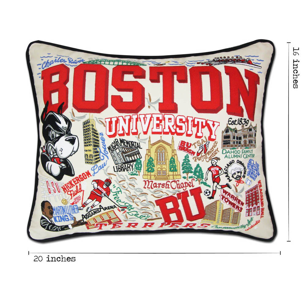 Boston University Collegiate Embroidered Pillow by CatStudio