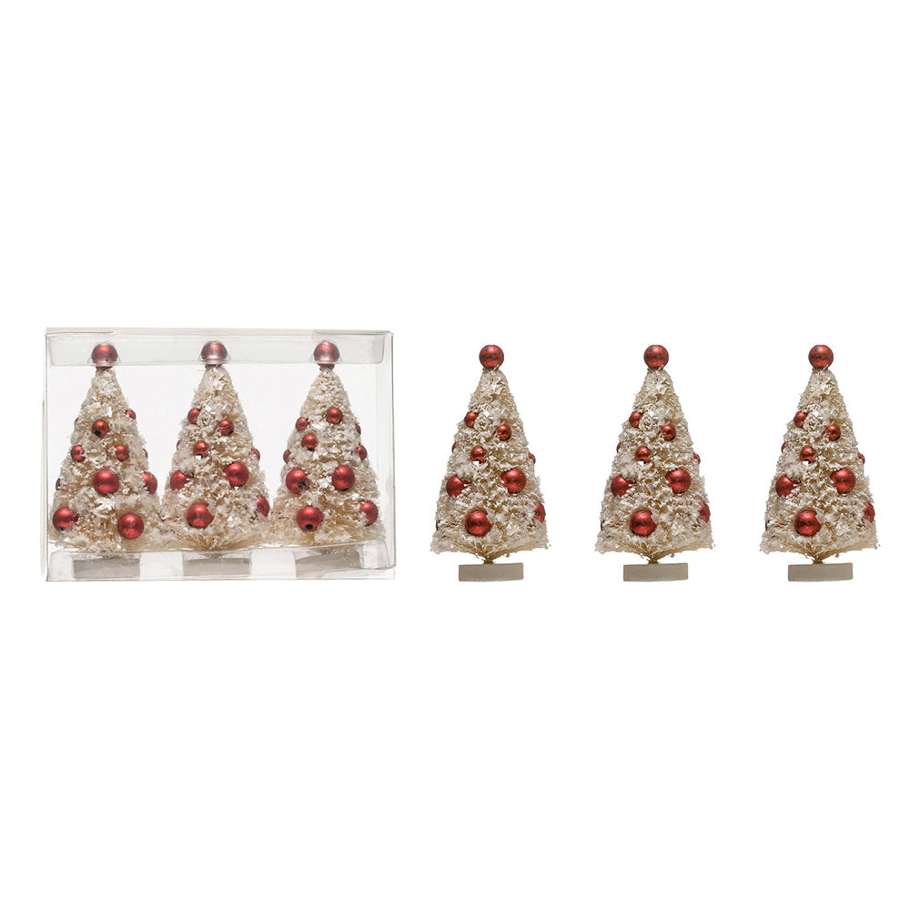 Bottle Brush Trees with Ornaments, Boxed Set of 3 by Creative Co-Op