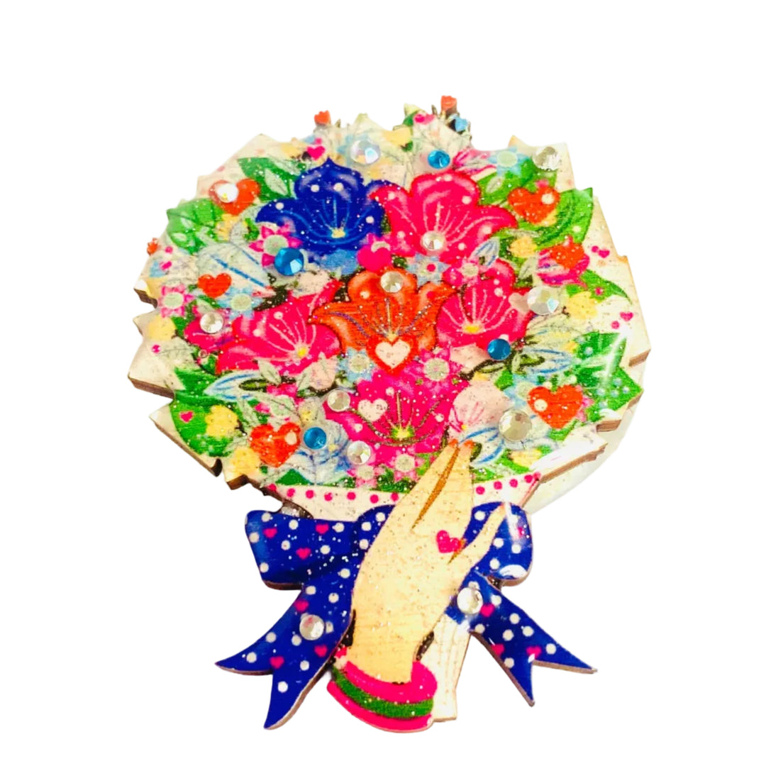 Colorful bouquet-shaped brooch with decorative elements 