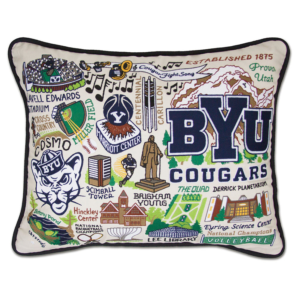 Brigham Young University (BYU) Collegiate Hand-Embroidered Pillow