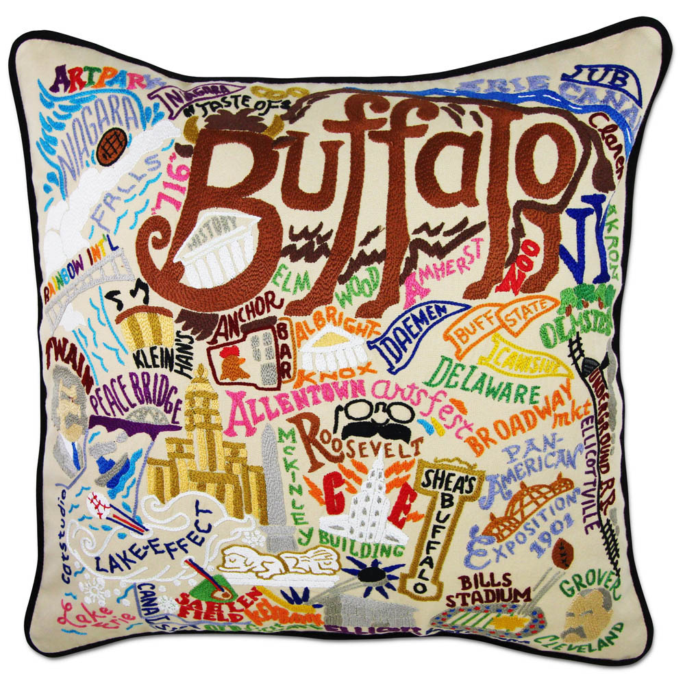 Buffalo Hand-Embroidered Pillow by CatStudio