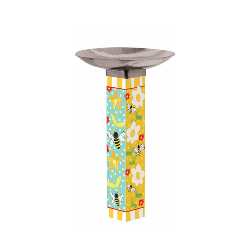 Bumbly Bee Bird Bath Art Pole w/ST9025 Stainless Steel Topper by Studio M