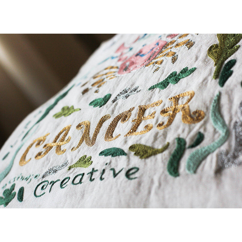 Cancer Astrology Hand-Embroidered Pillow by Cat Studio