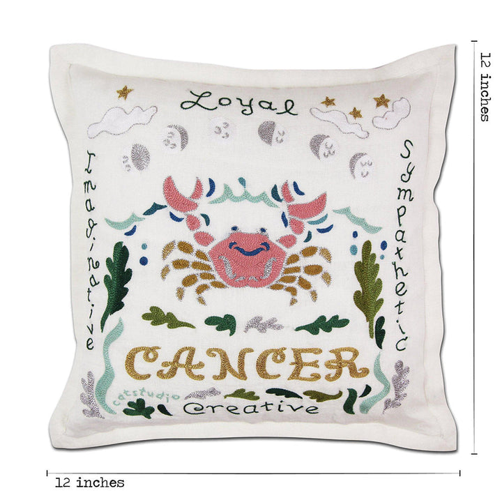 Cancer Astrology Hand-Embroidered Pillow by Cat Studio