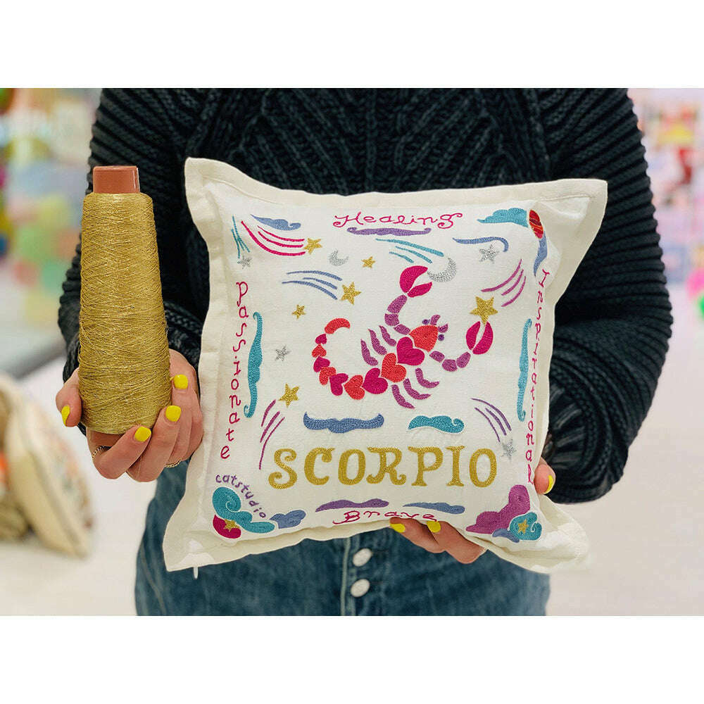 Capricorn Astrology Hand-Embroidered Pillow by Cat Studio