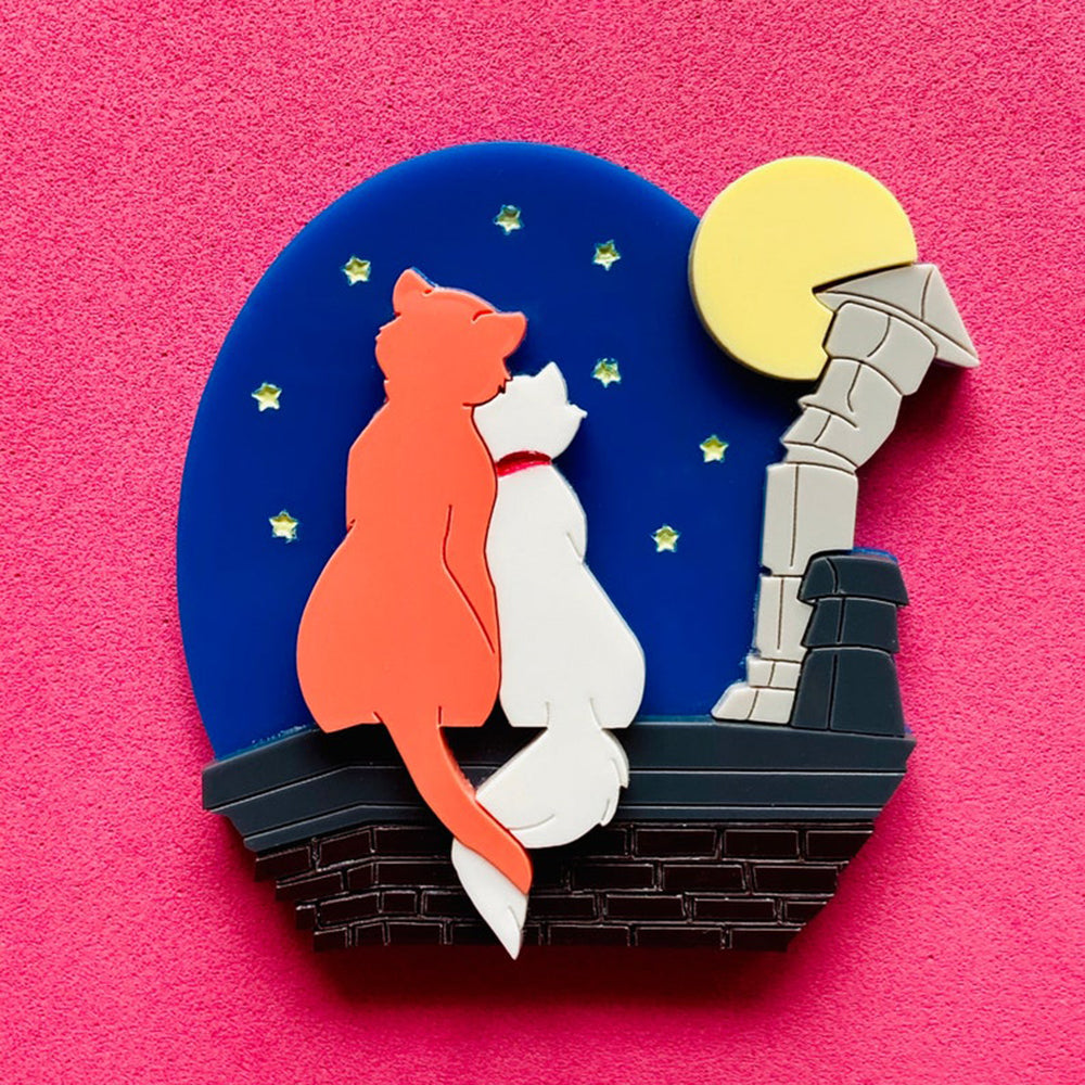 Cartoon Collection - Cat Love on The Rooftop Acrylic Brooch by Makokot Design