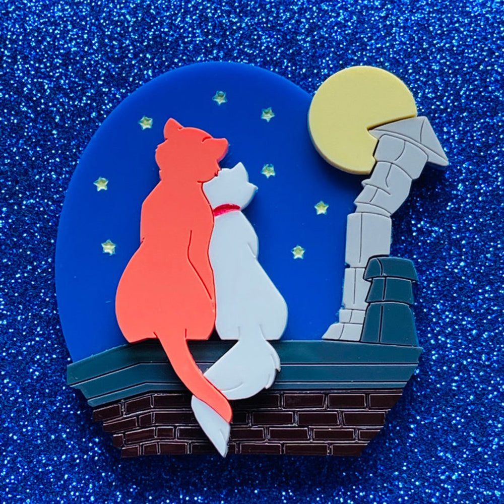 Cartoon Collection - Cat Love on The Rooftop Acrylic Brooch by Makokot Design