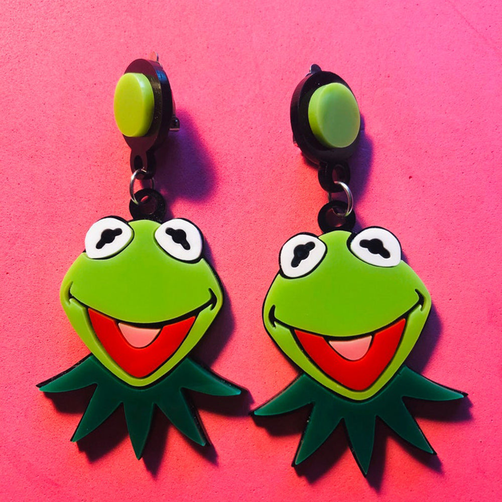 Cartoon Collection - Puppet Frog - Acrylic Earrings by Makokot Design