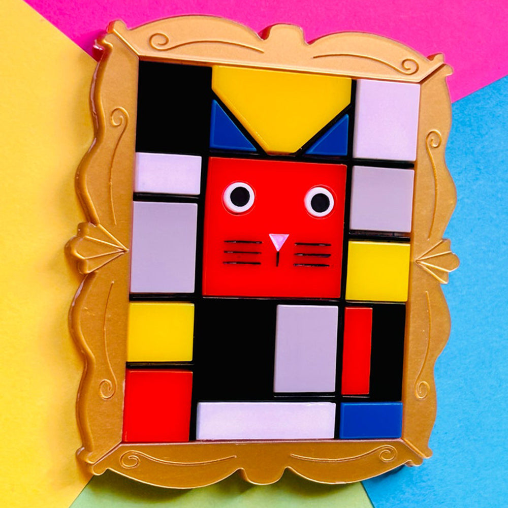 Cats in Art Collection - Modern Art/ Neoplasticism Art Style Cat Acrylic Brooch by Makokot Design