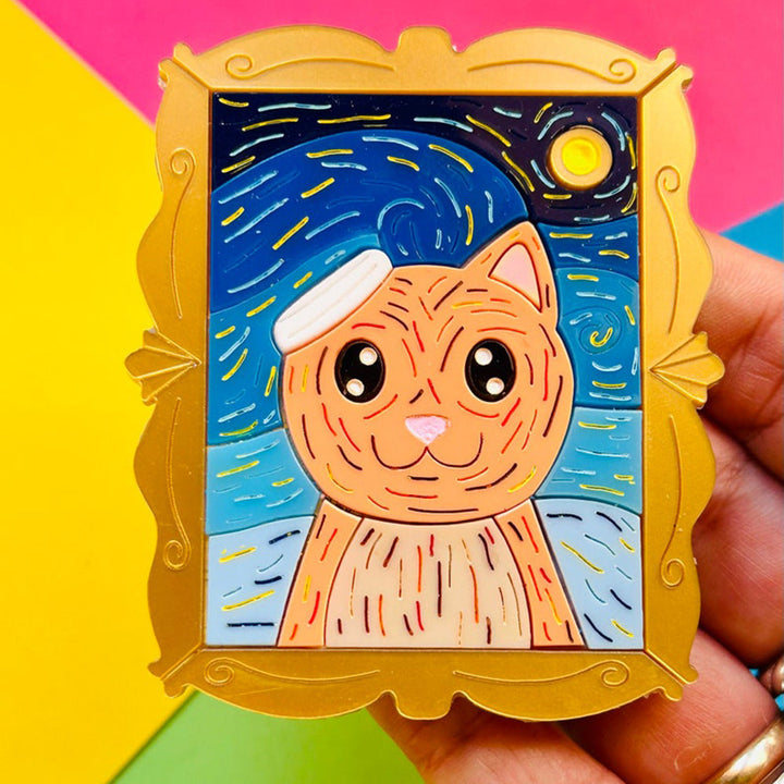 Cats in Art Collection - Post Impressionism Style Cat Acrylic Brooch by Makokot Design
