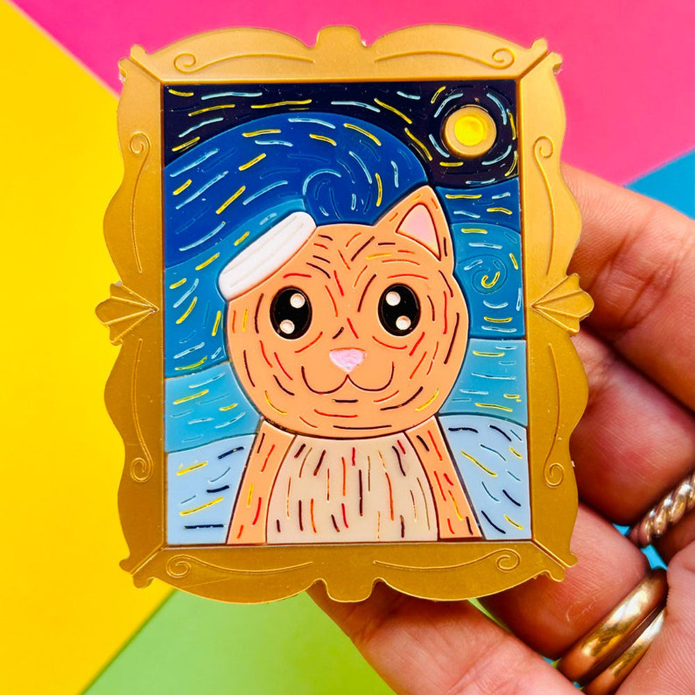 Cats in Art Collection - Post Impressionism Style Cat Acrylic Brooch by Makokot Design