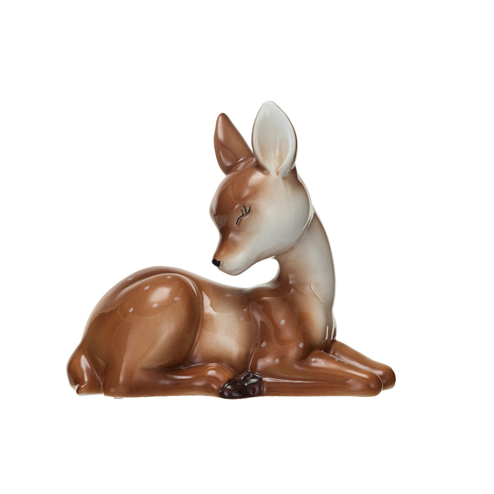 Ceramic Lying Fawn, Brown & White by Creative Co-Op