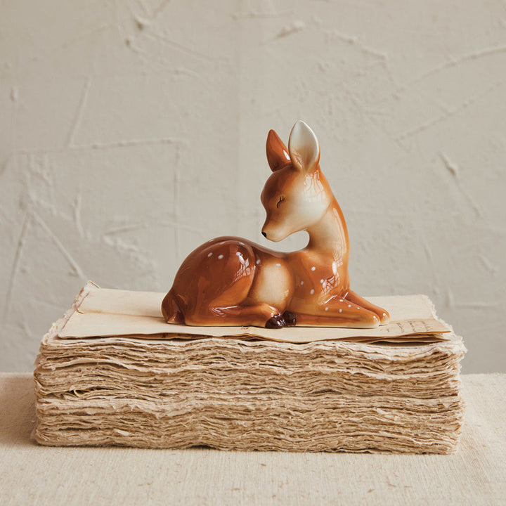 Ceramic Lying Fawn, Brown & White by Creative Co-Op