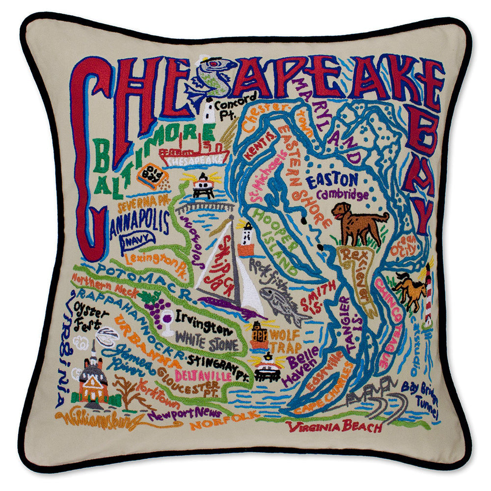 Chesapeake Bay Hand-Embroidered Pillow