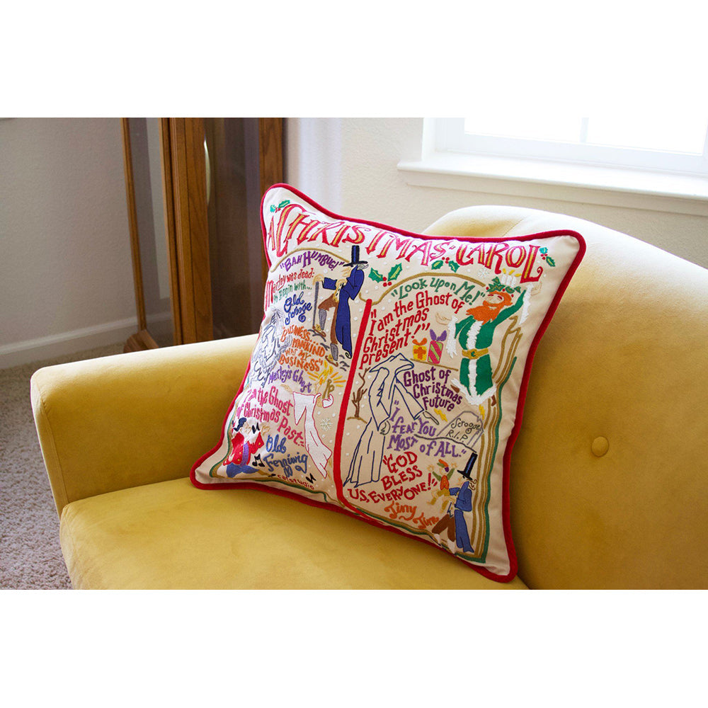 Christmas Carol Hand-Embroidered Pillow by Cat Studio