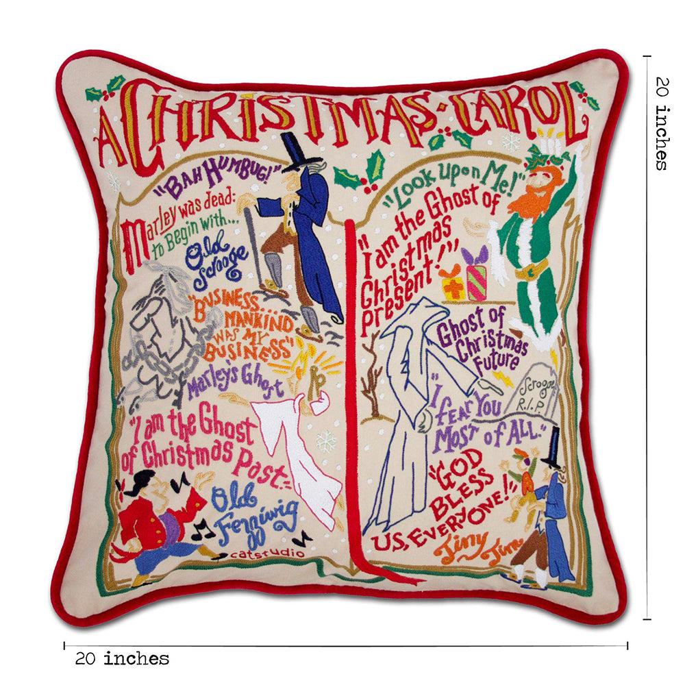 Christmas Carol Hand-Embroidered Pillow by Cat Studio