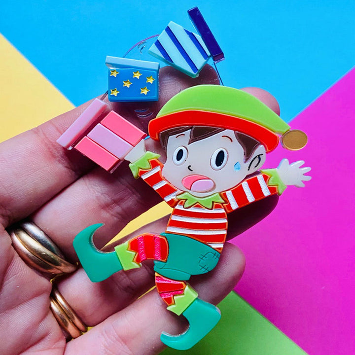 Christmas Collection - Clumsy Elf - Acrylic Brooch by Makokot Design