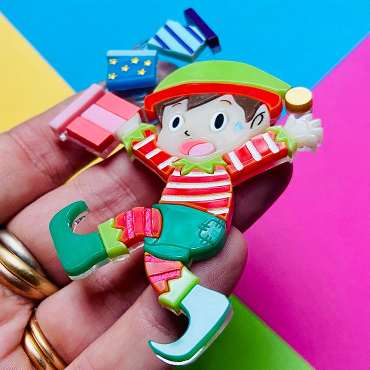 Christmas Collection - Clumsy Elf - Acrylic Brooch by Makokot Design