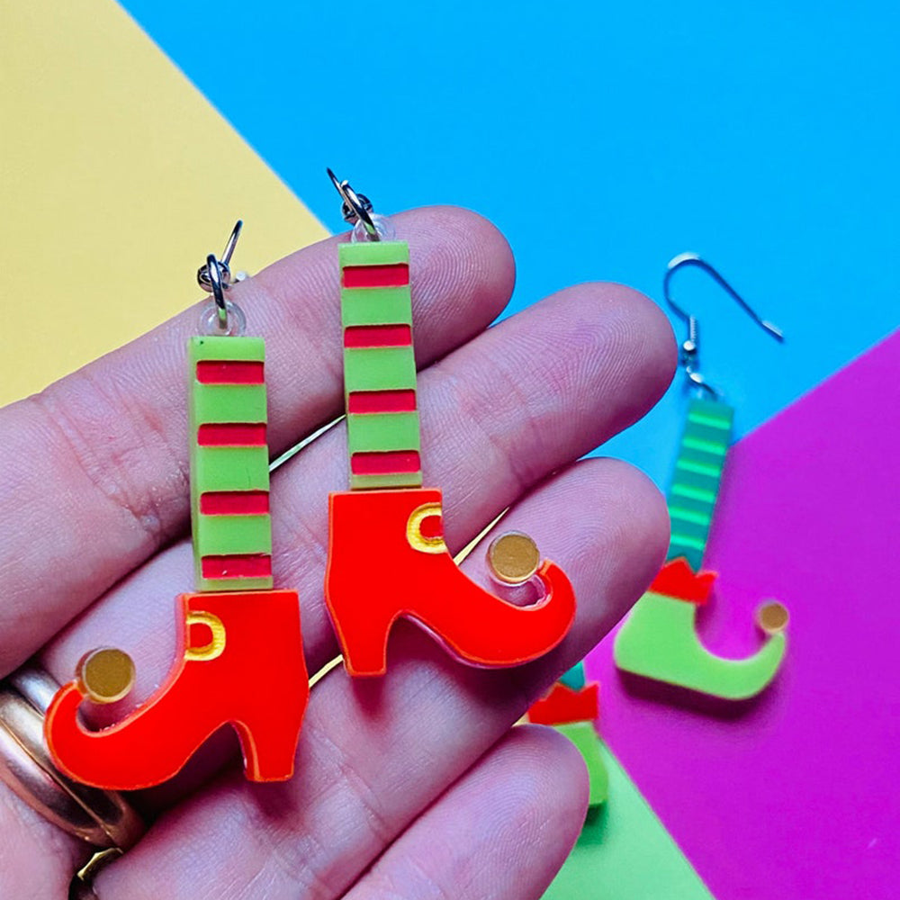 Christmas Collection - Elf Village + Elf Socks - Acrylic Earrings by Makokot Design