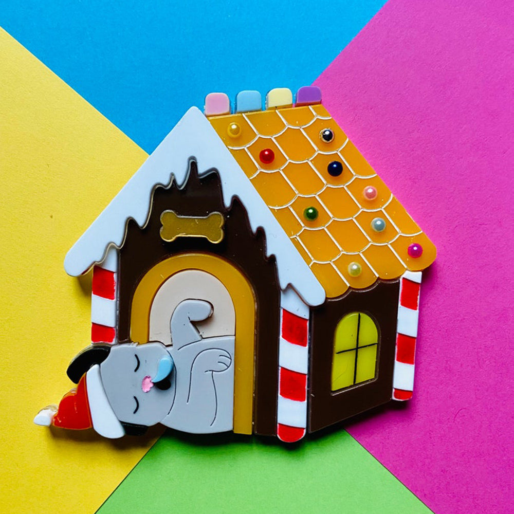 Christmas Collection - Gingerbread Dog House - Acrylic Brooch by Makokot Design